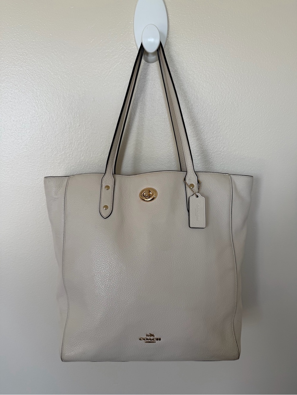COACH Pebble Leather Town Tote in Chalk White F12184